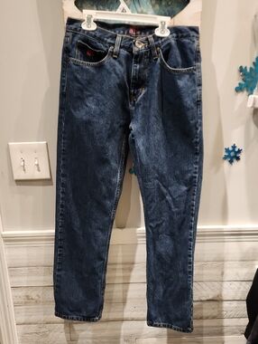 EUC NFL  Patriots Men's Straight Dark Blue Denim Jeans Sz 30 X 30